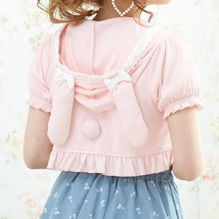 L/XL Pink Kawaii Rabbit Short Sleeve Top SP166820
