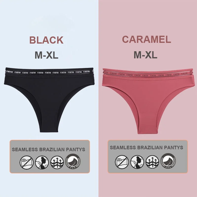 FINETOO 2PCS/Set Women Seamless Lingerie Letter Underpants Ladies 6 Solid Colors M-XL Woman Sexy Panties Briefs Underwear Thong