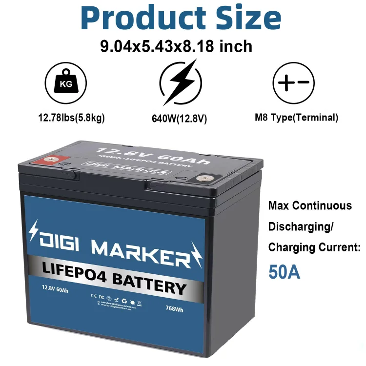 12.8V 60Ah LiFePO4 Battery 768Wh - Digi Marker