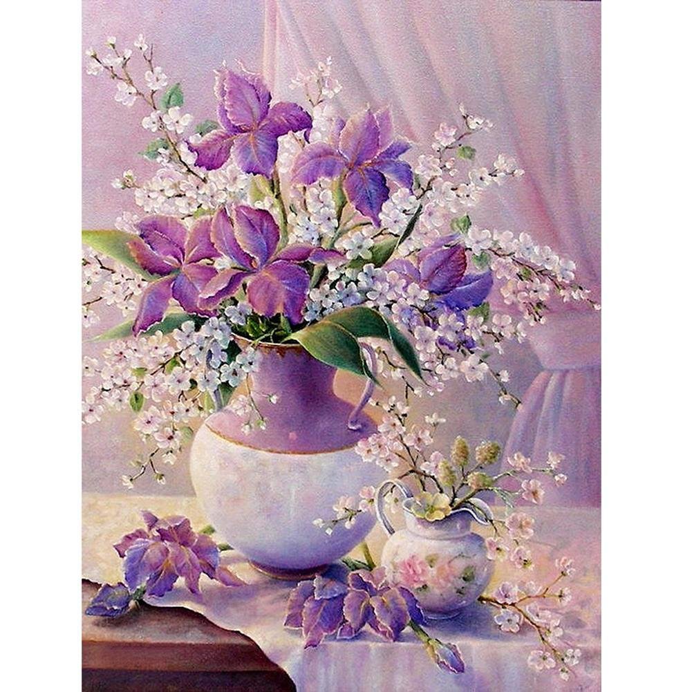 Full Round Diamond Painting Romantic Flowerpot (40*30cm)