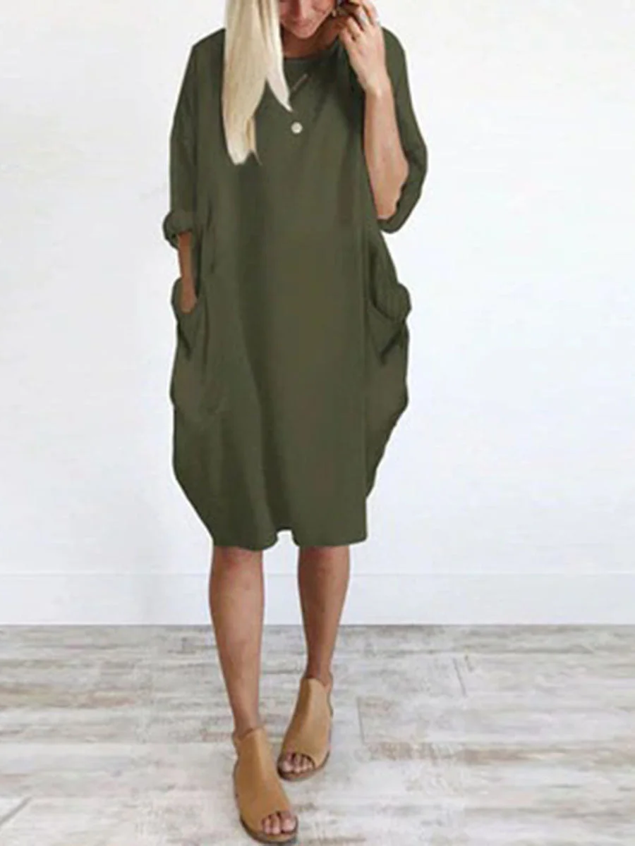 Casual Pocketed Loose Shirt Dress