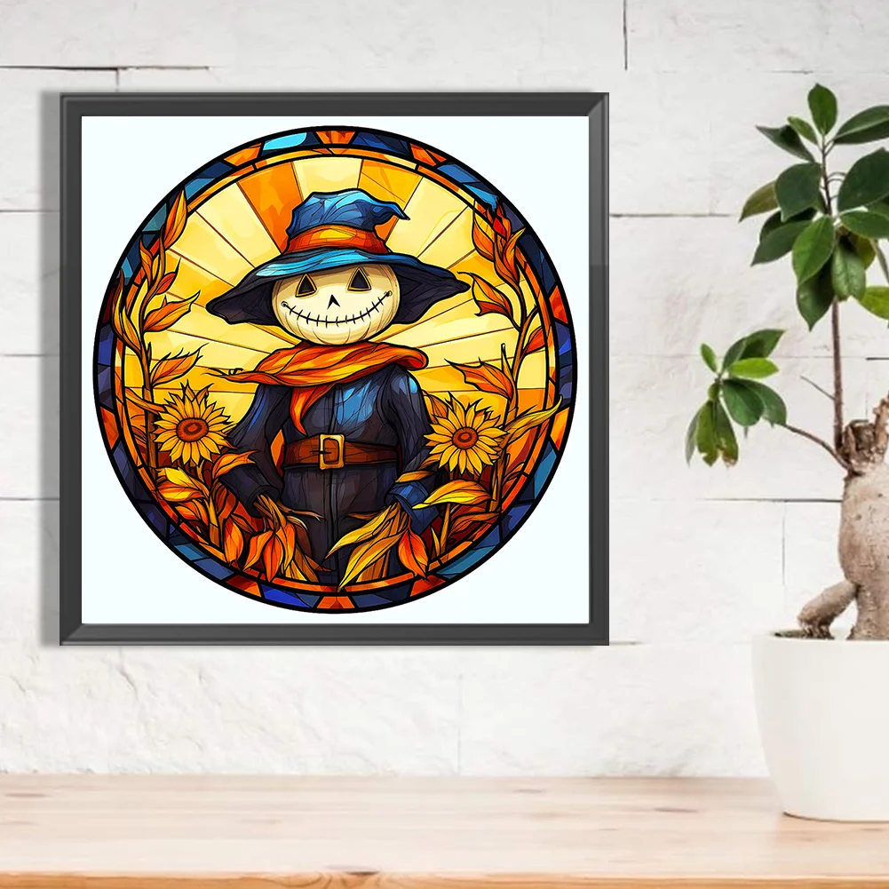 Diamond Painting - Full Round Drill - Stained Glass Pumpkin Scarecrow(Canvas|50*50cm)