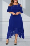 Plus Size Lace Stitching Cold Shoulder Maxi Dresses