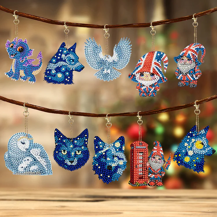 10 Pcs Owl Double Sided Diamond Painting Keychain Pendant for Beginners  Adults