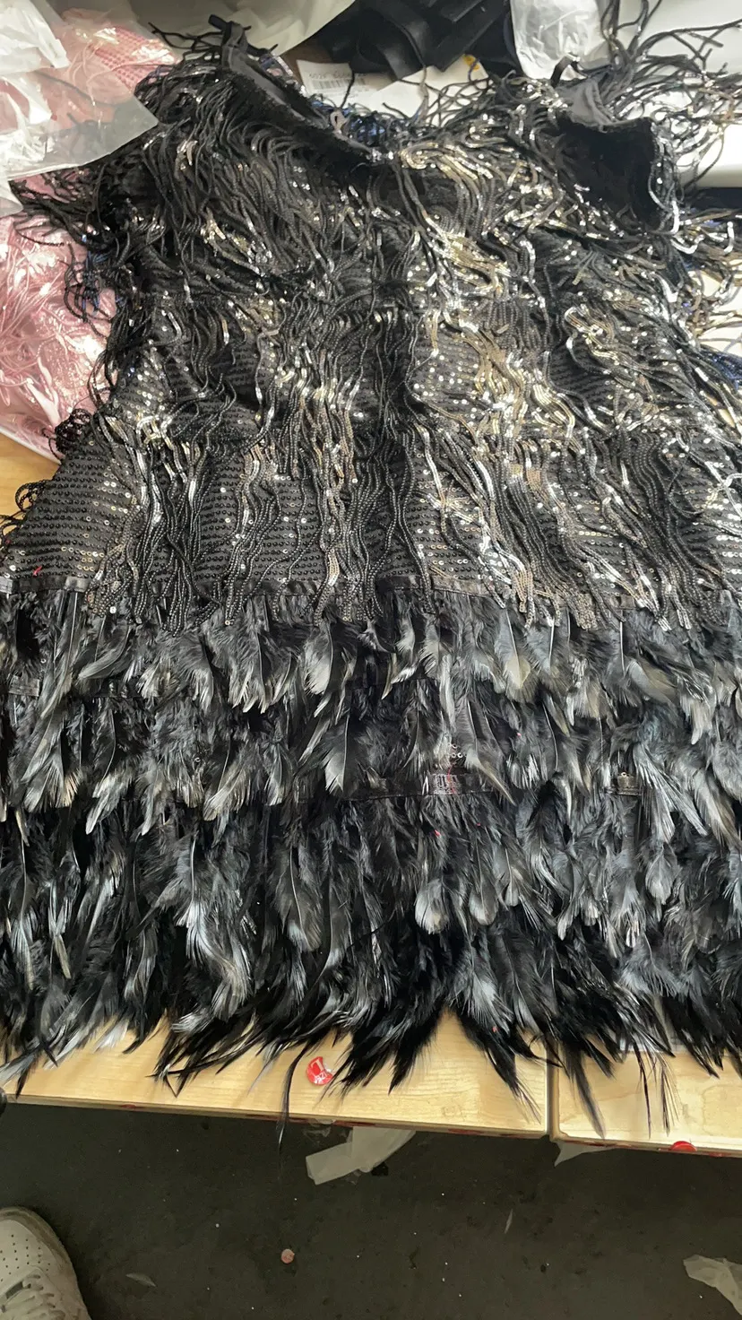 Brownm Brownm Summer New Fashion Tannegous Leash Feather Splicing Dress Color Dress Dress Direct Female