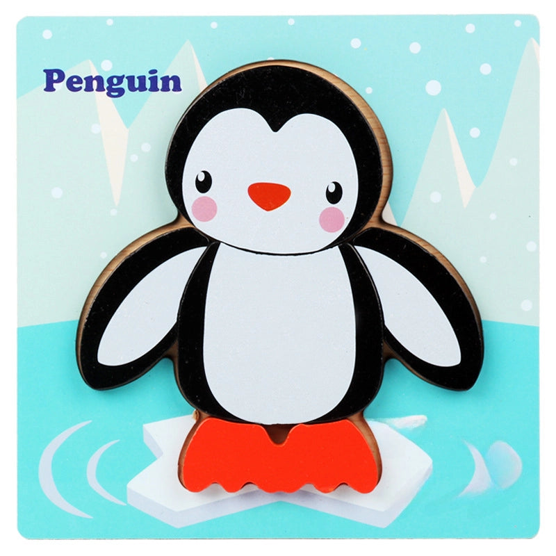 Kindergarten Children’s Enlightenment Early Education Cognition Cartoon Animal Cognition Hand-held Board Wooden Three-dimensional Puzzle Wooden Toys