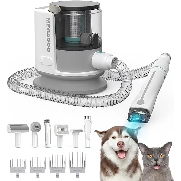 Pet Dog Grooming Kit & Vacuum Suction 99% Pet Hair, Dog Grooming Clippers 6 Pet Brush Trimmer Clipper Tools 1.5L Large Dust Cup Low Noise Dog Vacuum Shedding Grooming Vacuum for Dog Cat Animal