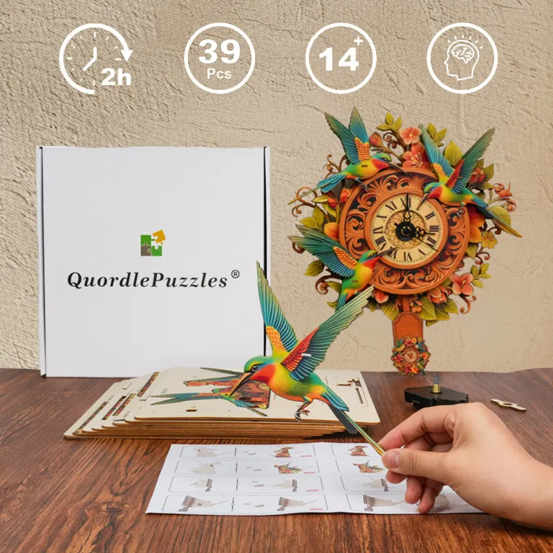 Blooming Hummingbird Wooden Clock Puzzle