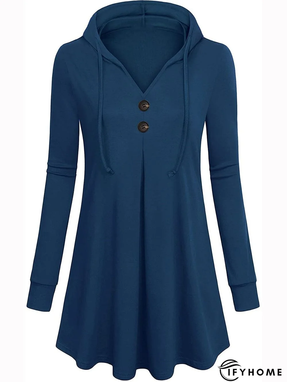 Cotton Blends Button Hooded Sweatshirt Long Sleeve  Casual Top | IFYHOME