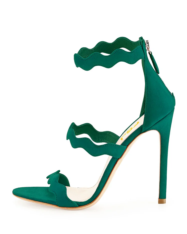 Green 5 Inches Stiletto Heels Open Toe Suede Sandals by VDCOO Vdcoo