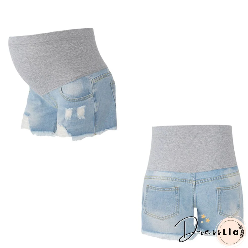 Summer Maternity Pants For Pregnant Women Clothes Denim Abdominal Elastic Waist Pregnancy Shorts