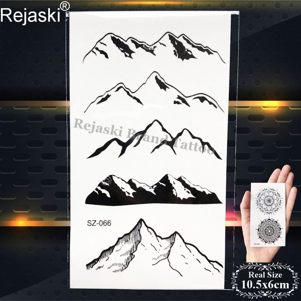 Rejaski Black Temporary Tattoo Stickers Women Iceberg Arm Geometry Waterproof Tatoos Men Mountain Fake Tattoo 3D Summer Style