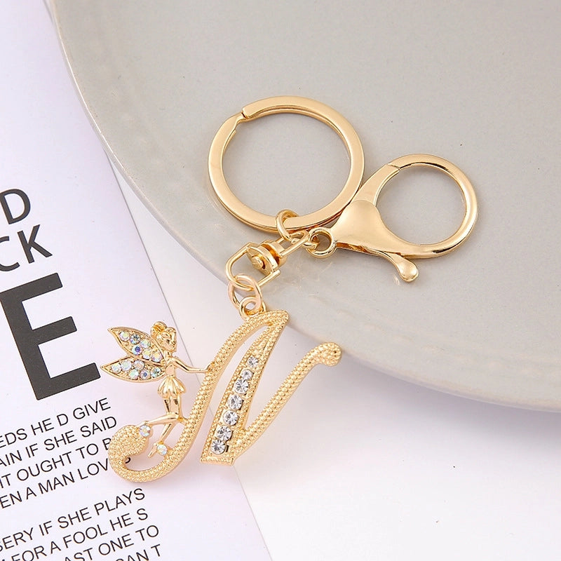 Minimalist Letter Zinc Alloy Diamond Unisex Bag Pendant Keychain