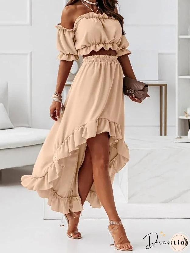 Two-Piece Sets Boat Neck Crop Top And Irregular Skirt for Women