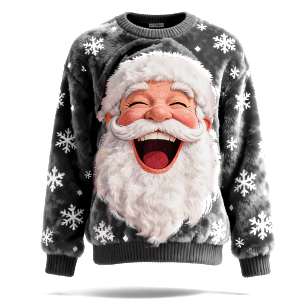 Big Laughing Santa Claus Red Flannel Crew Neck Sweatshirt elevenforest