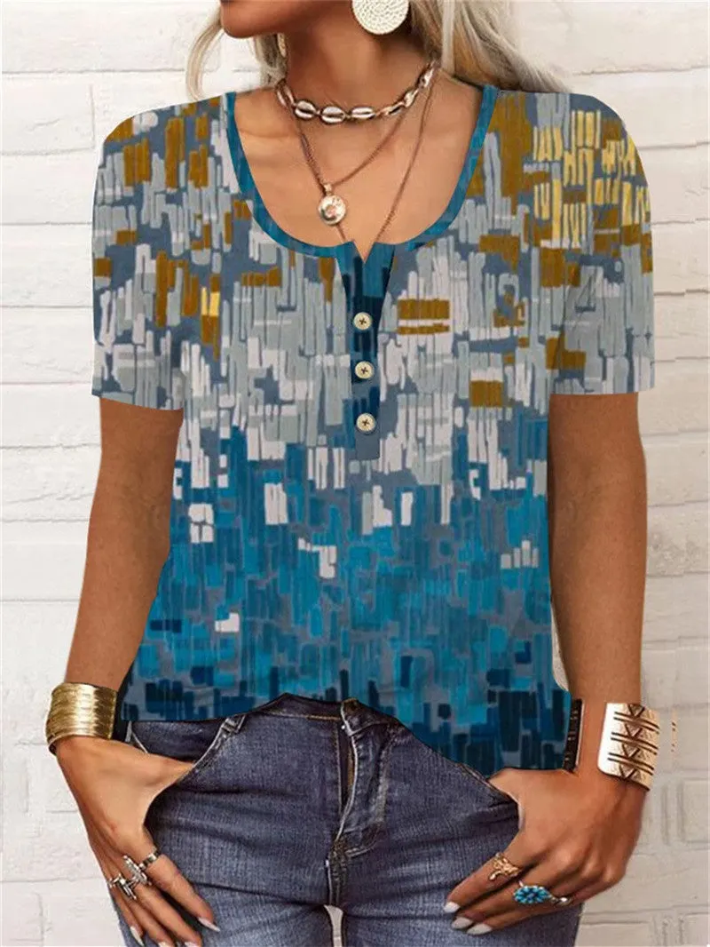 Women's Short Sleeve Round Neck Floral Print Casual Top T-Shirt