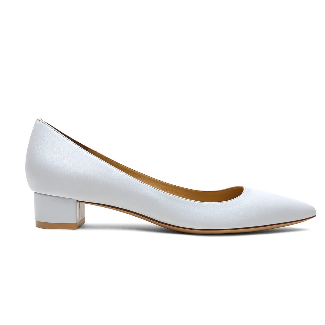 30mm Pointed Toe Kitten Chunky Heels Daily Matte Pumps Low Heels for Women-MERUMOTE