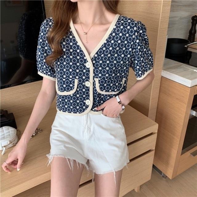 summer  blouses femme Women's Clothing crop tops v-neck Blouses casual loose Female Shirts floral outfits - Shop Trendy Women's Fashion | TeeYours