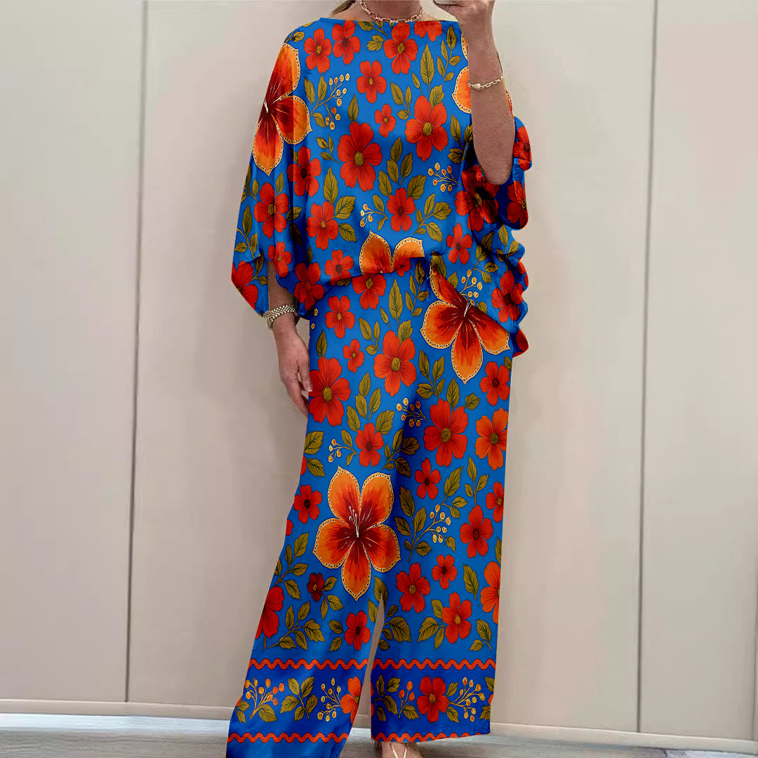 Women Long Sleeve V-neck Graphic Floral Printed Top