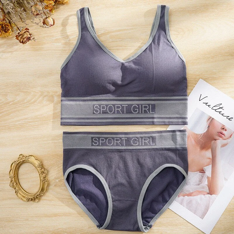 Meet'r Women's Sexy Sports Underwear Set Seamless Girl Comfortable Letter Bra Set Female Fitness Top Active Wear Lingerie Set
