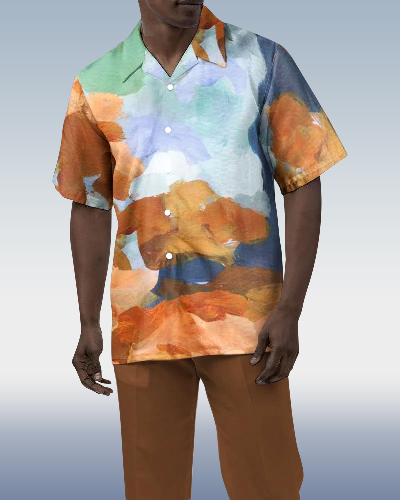 Brown Canvas Print Short Sleeve Walking Set