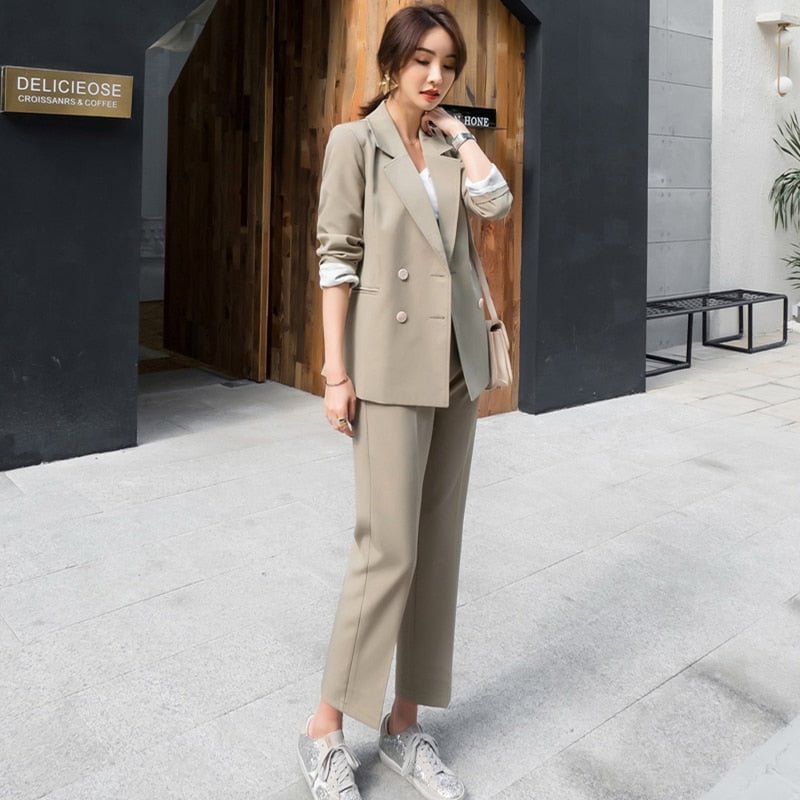 Autumn Women Suit 2 Piece Sets Casual Blazer High Waist Pants Office Lady Notched Jacket Pants Suits Set