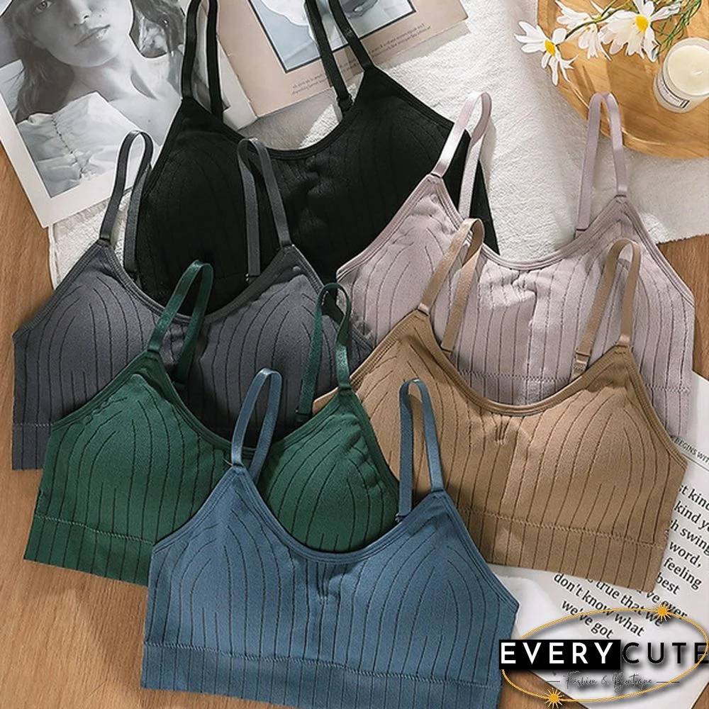 Women's Sleeveless Striped Bra Padded Tank Tops Spaghetti Strap Bralette Crop Top Tube Bras Seamless Tube Top