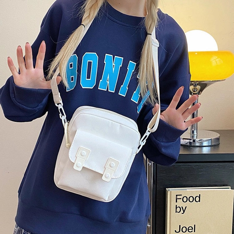 Women’s Nylon Solid Color Basic Square Zipper Crossbody Bag