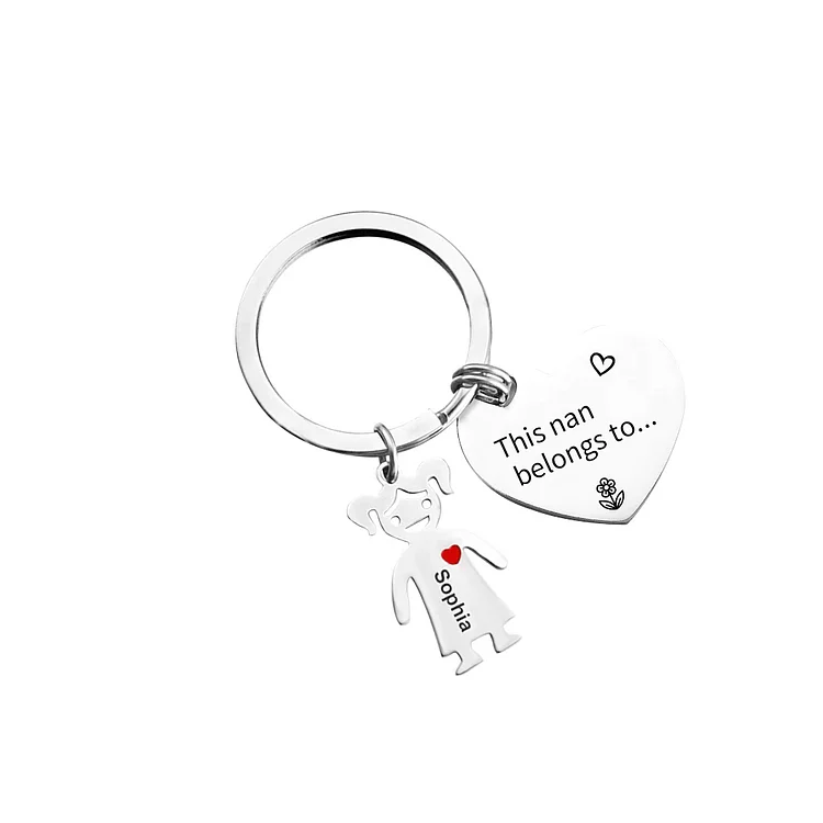 1 Name Personalized Kid Charm Keychain Heart Shaped Tag This Nan Belongs to Engrave Special Gift For Grandmother