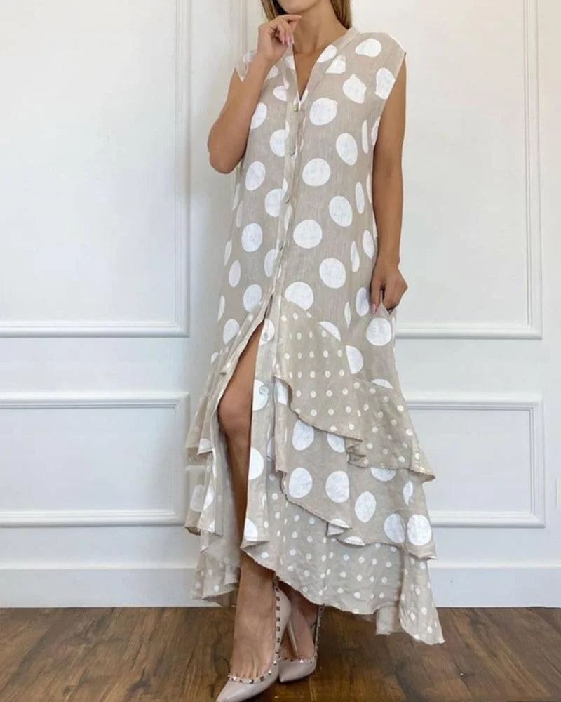 Sleeveless Single Breasted Ruffle Dress