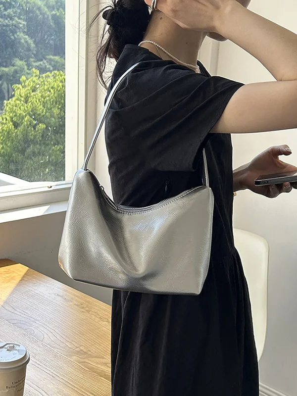 Shiny Split-Joint Zipper Shoulder Bags Handbags Bags Accessories Bags