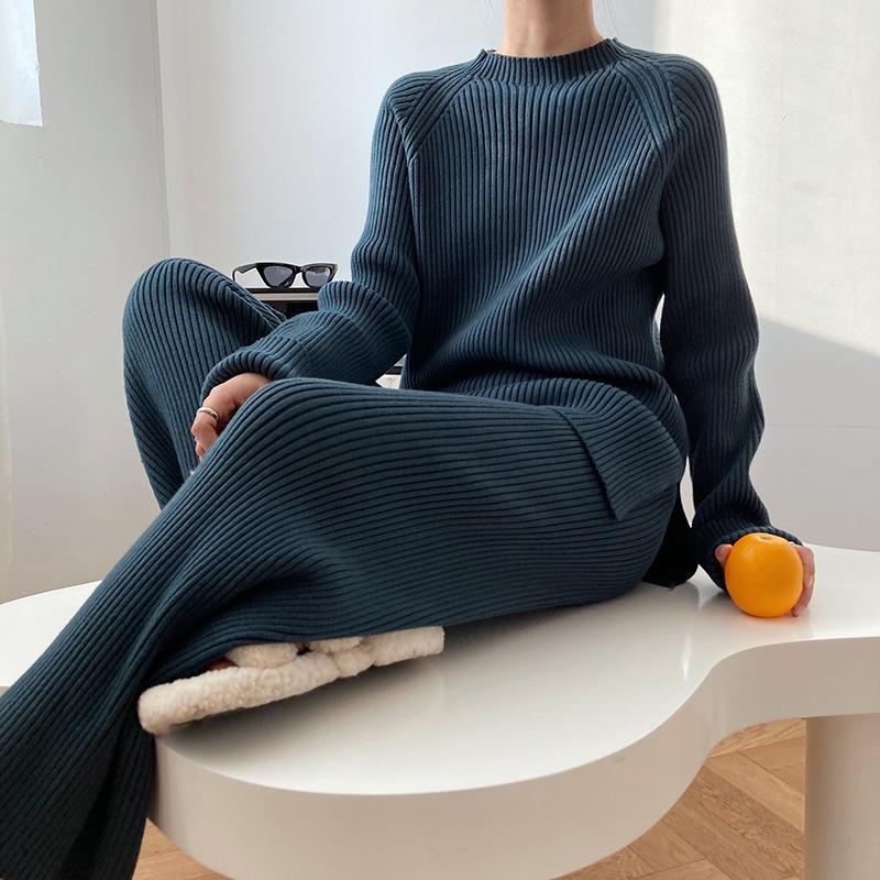  thdmladies Knitted Sweater Round Neck Two-Piece Set thedmladies