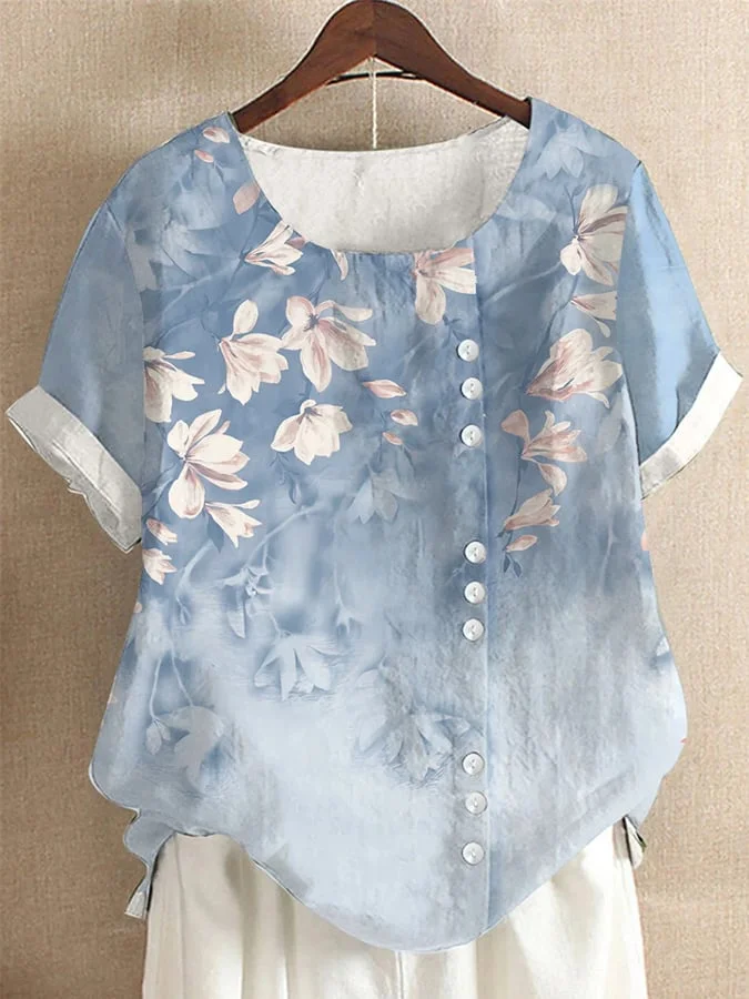 Women's Cotton Linen Casual Loose Printed Shirt
