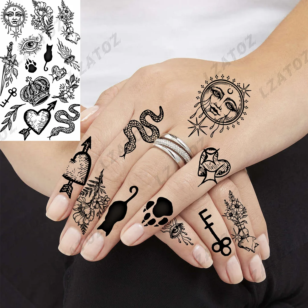 Sdrawing Eye Flower Temporary Tattoos For Woman Adults Rose Butterfly Tiny Fake Tattoo Sticker 3D Finger Waterproof Tatoos