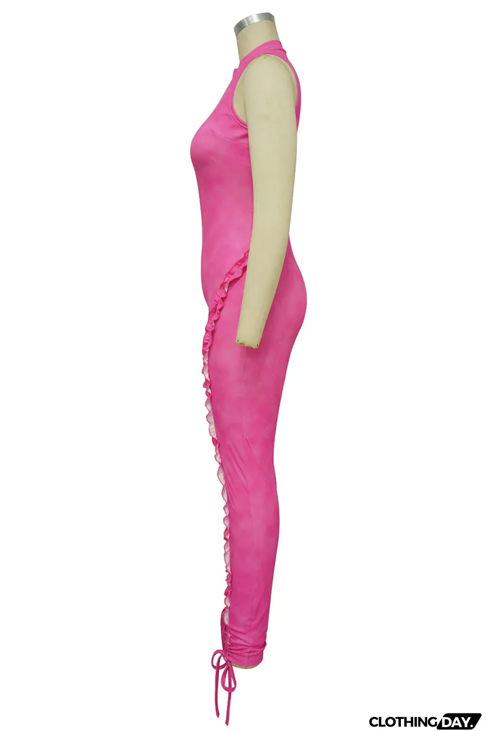 Light Blue Casual Solid Patchwork Stringy Selvedge Zipper Collar Skinny Jumpsuits