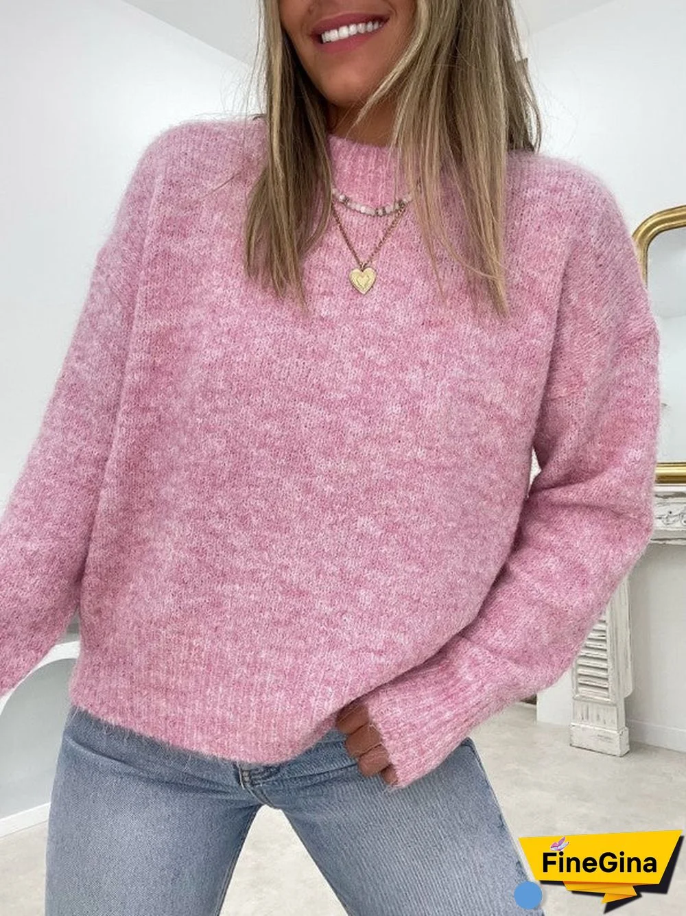 Pink Print Long Sleeve Sweater