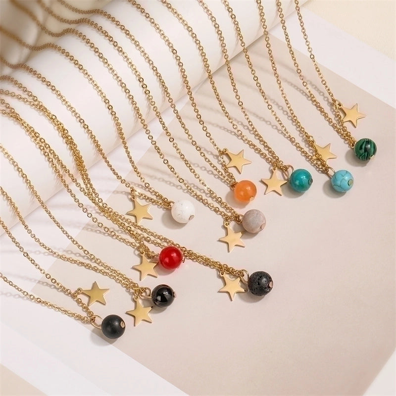 Casual Minimalist Star 304 Stainless Steel Natural Stone Plating Pendant Necklace