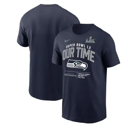 Men's Seattle Seahawks  College Navy Super Bowl LX Clear Sign T-Shirt