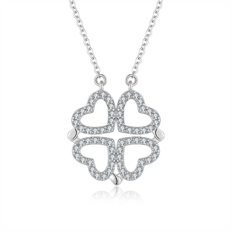 Mewaii® Heart-Shaped Four-Leaf Clover Pendant Silver Jewelry S925 Sterling Silver Clavicle Chain