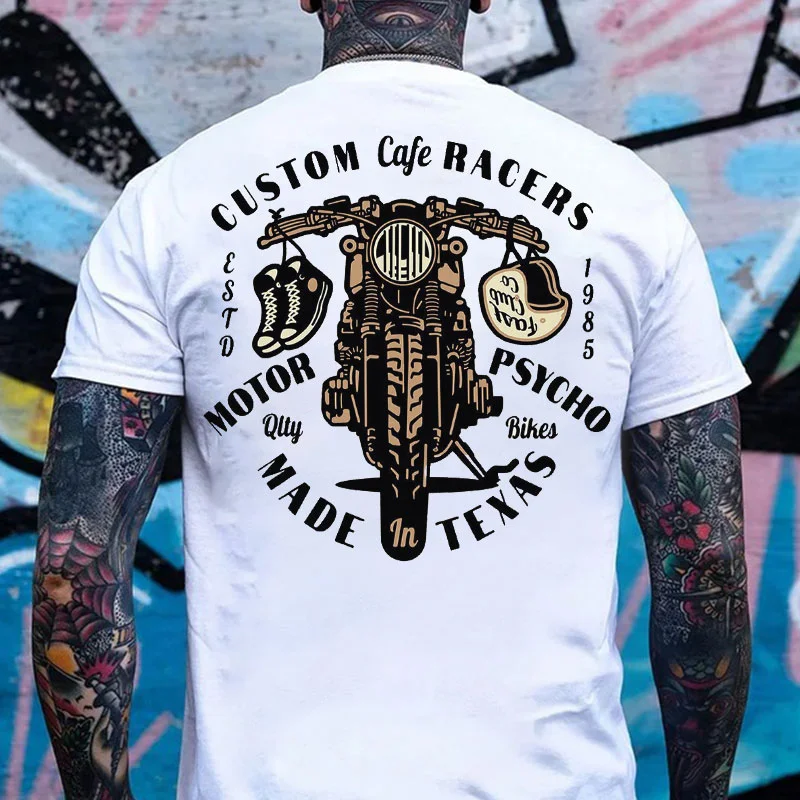 CUSTOM RACERS MOTOR PSYCHO MADE TEXAS Motorcycle Print Men's T-shirt