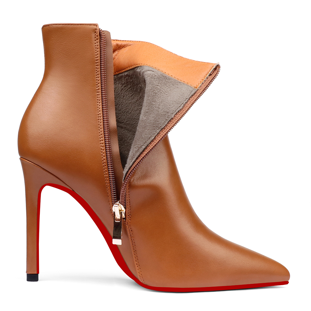 100mm/3.94 inch Women's Ankle Boots Closed Pointed Toe Red Bottom Stilettos Booties-vocosishoes