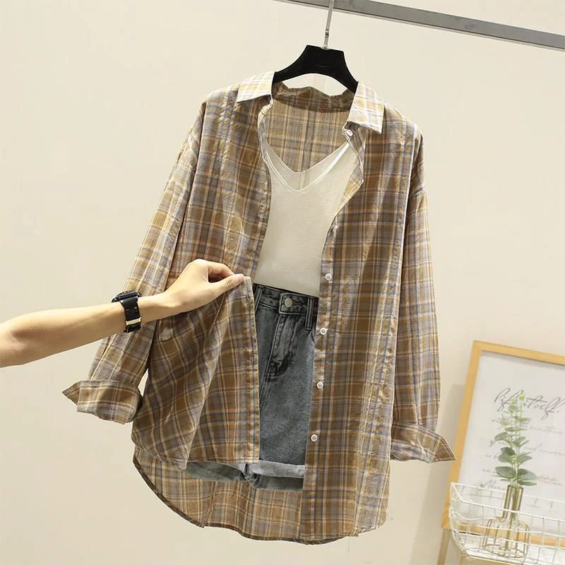 Uveng Uveng Sunscreen Plaid Shirt 2024 Spring And Summer New Lady Loose Checker Shirt Student Coat