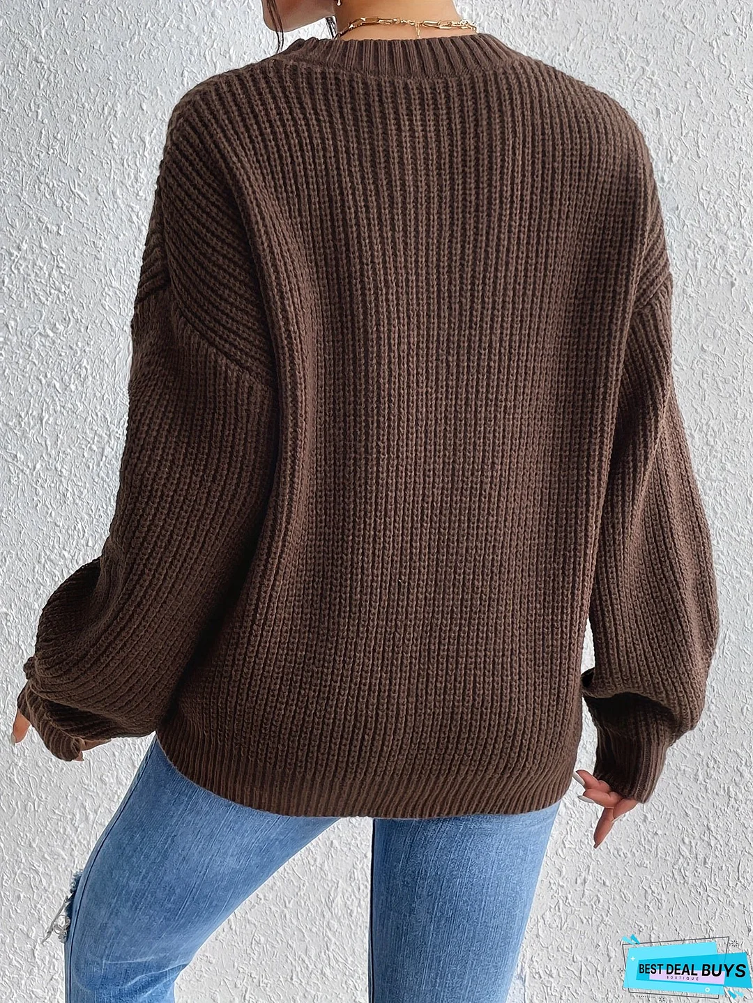 Solid Crew Neck Pullover Sweater, Casual Long Sleeve Sweater For Fall & Winter, Women's Clothing
