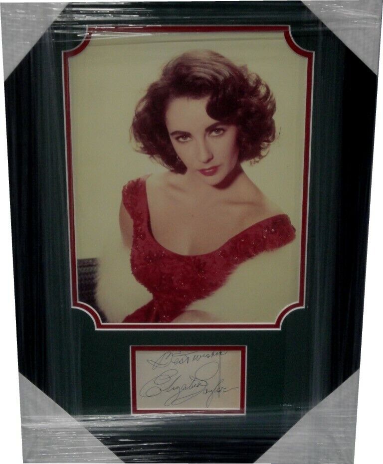 Elizabeth Taylor Hand Signed Autograophed Cut Framed W/ Gorgeous Photo Poster painting Beckett