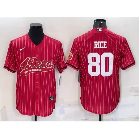 Men's San Francisco 49ers #80 Jerry Rice Red With Patch Cool Base Stitched Baseball Jersey WY51