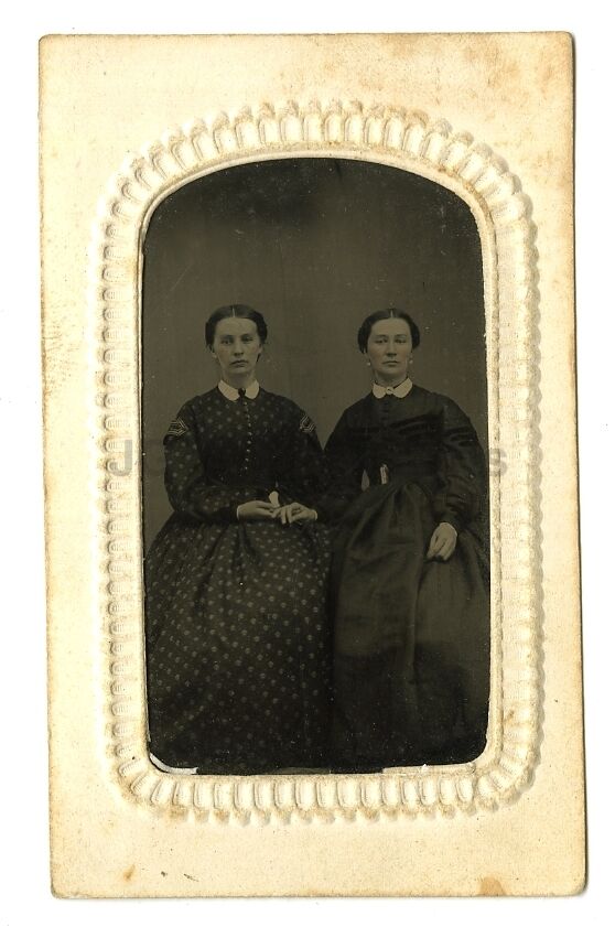 19th Century Tintype Portrait - Original Vintage Photo Poster painting - Pretty Sisters