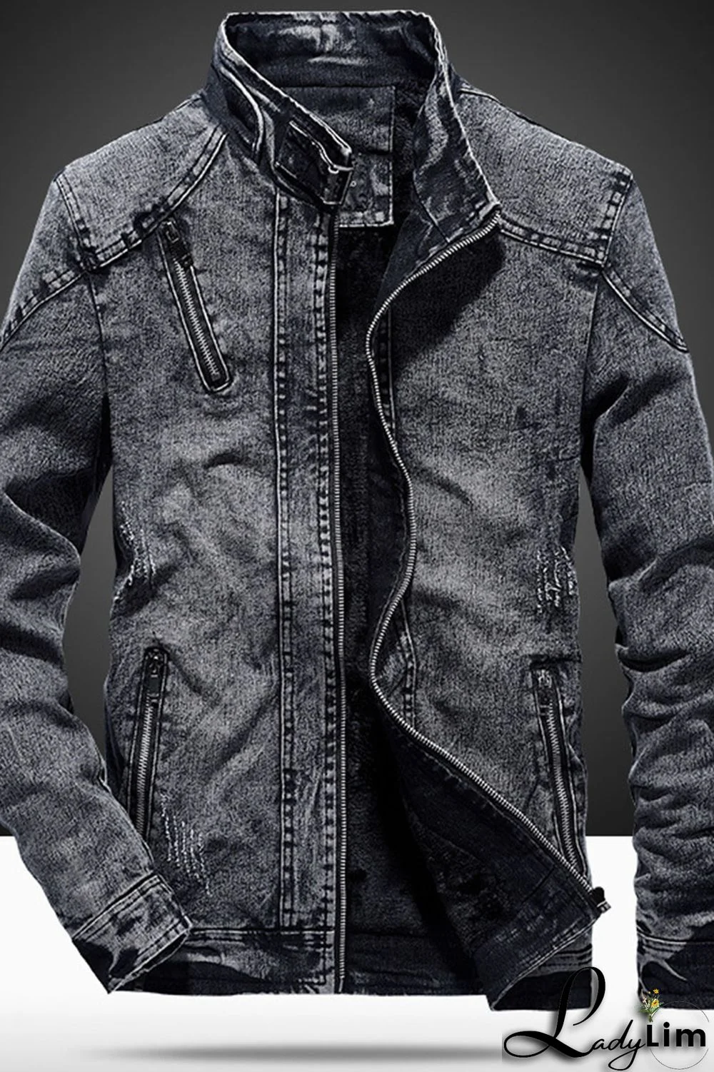 Blue Casual Street Solid Make Old Split Joint Zipper Denim Jackets