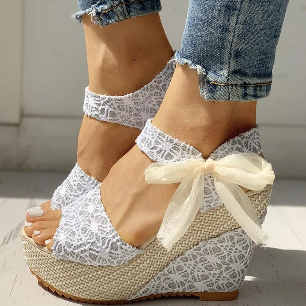 INS Hot Lace Leisure Women Wedges Heeled Women Shoes 2021 Summer Sandals Party Platform High Heels Sandalias Zapatos Mujer