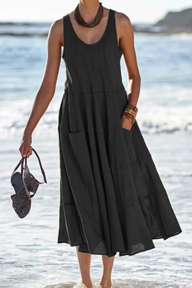 Cotton and Linen Multi-layered Beach Dress