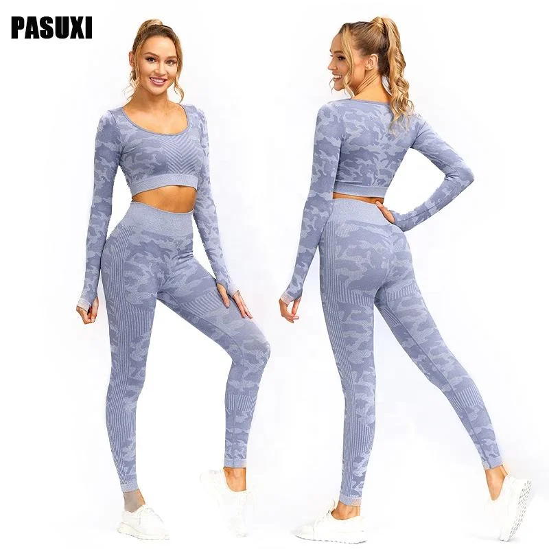 PASUXI Wholesale Camouflage 2pcs Women's Fitness Sports Wear Outdoor Sets Gym Clothing Yoga Sets Fitness Women